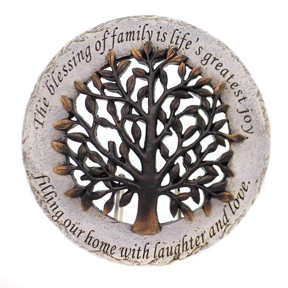 Roman Exclusive Terrace Garden Stone with a Tree and Verse, 12.2-Inch, 2-Tone Dolomite/Resin
