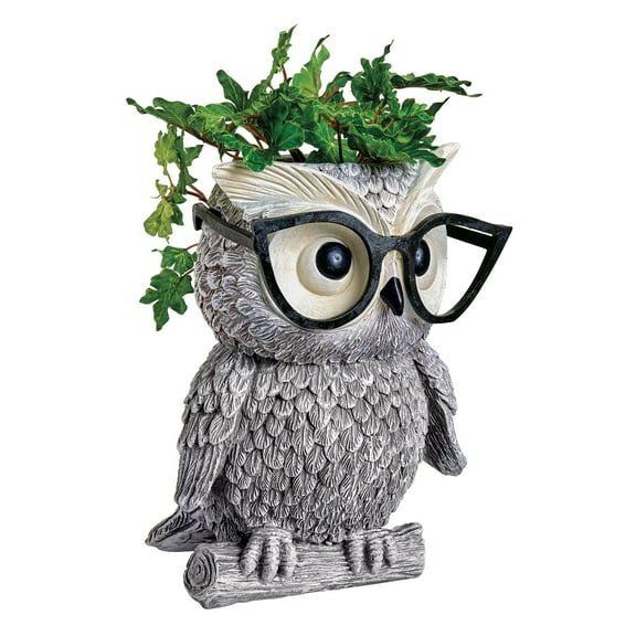 Roman Exclusive White Owl Wearing Silly Black Spectacles Planter, 9.25-Inch, Made of Dolomite/Resin
