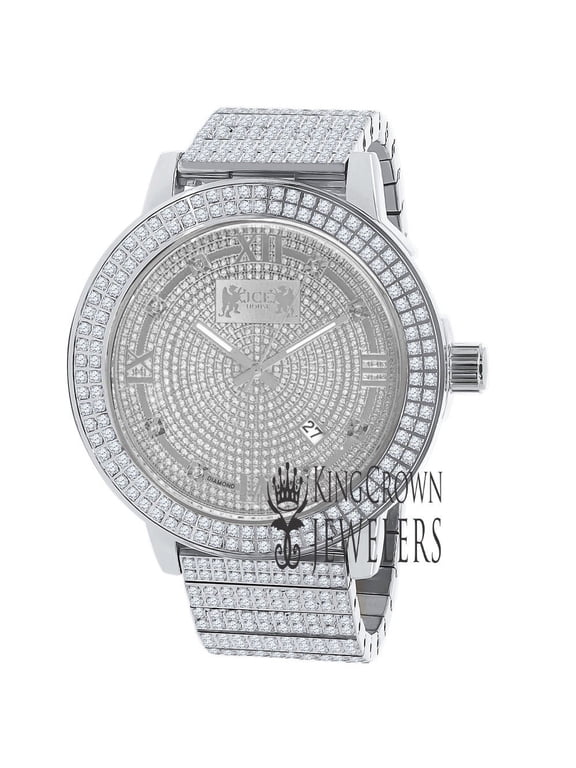 Roman Face Mens Real Diamond Dial 18K White Gold Tone Jojo Jojino Joe Rodeo Full Stainless Steel 54mm Watch W/Date