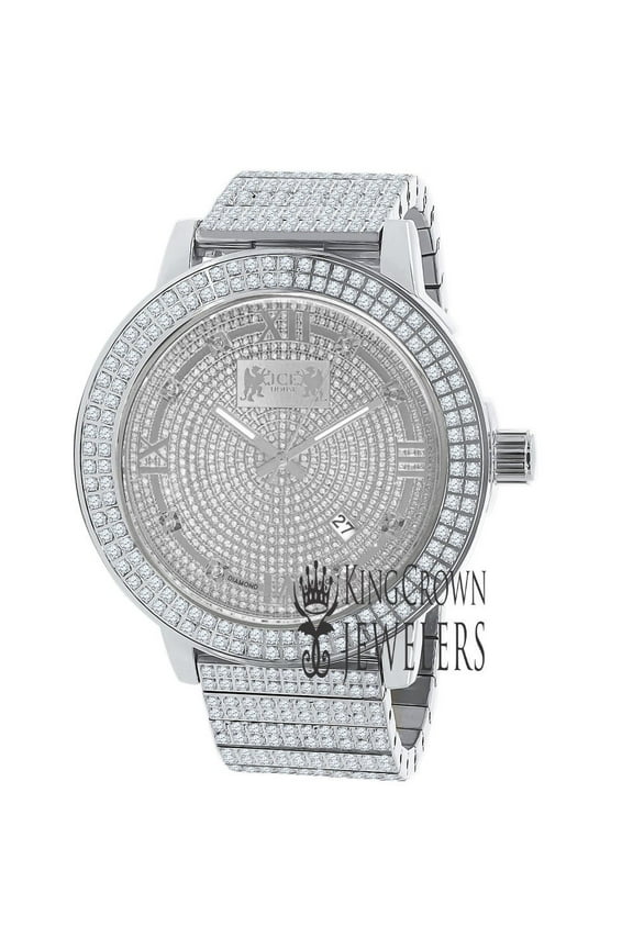 Roman Face Mens Real Diamond Dial 18K White Gold Tone Jojo Jojino Joe Rodeo Full Stainless Steel 54mm Watch W/Date