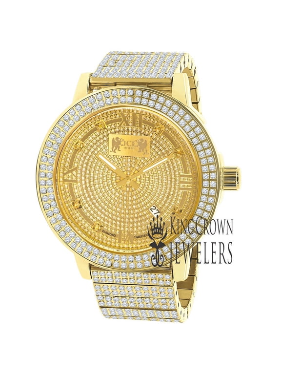 Roman Face Mens Real Diamond Dial 18K Yellow Gold Tone Jojo Jojino Joe Rodeo Full Stainless Steel 54mm Watch W/Date