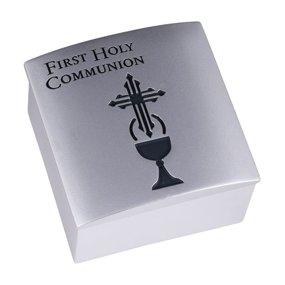 Roman First Holy Communion Brushed Silver Tone 2 Inch Resin Stone Keepsake Box and Lid