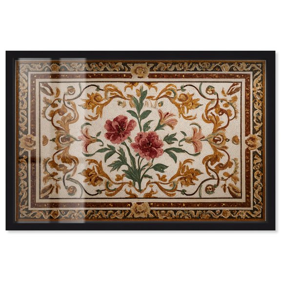 Roman Floor Shadowbox Print Vintage Floral Art by Art Remedy, Black Frame, 54 x 36