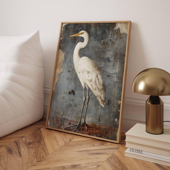 Roman Fresco Egret Print Vintage Bird Wall Art Rustic Nature Illustration For Classic Interior Decor Wall Art