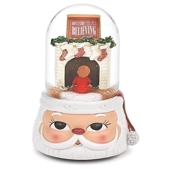 Roman Glitterdome Santa Head & Fireplace Scene
