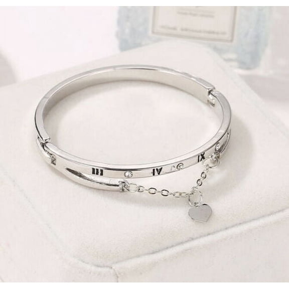 Impressive Smile Women's Silver-Tone Roman Numeral Heart Bracelet with Crystal Accents