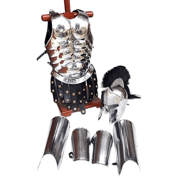 Roman Greek Muscle Armor Set with Spartan Helmet, Leg Guard, Arm Guard Halloween Costume