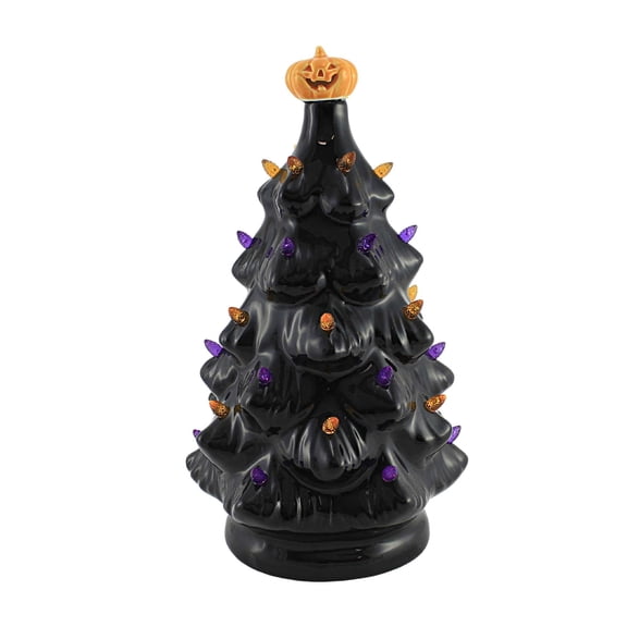 Roman 12.00In 12" Led Vintage Black Tree, Ceramic, Halloween Pumpkin Lighted 134958