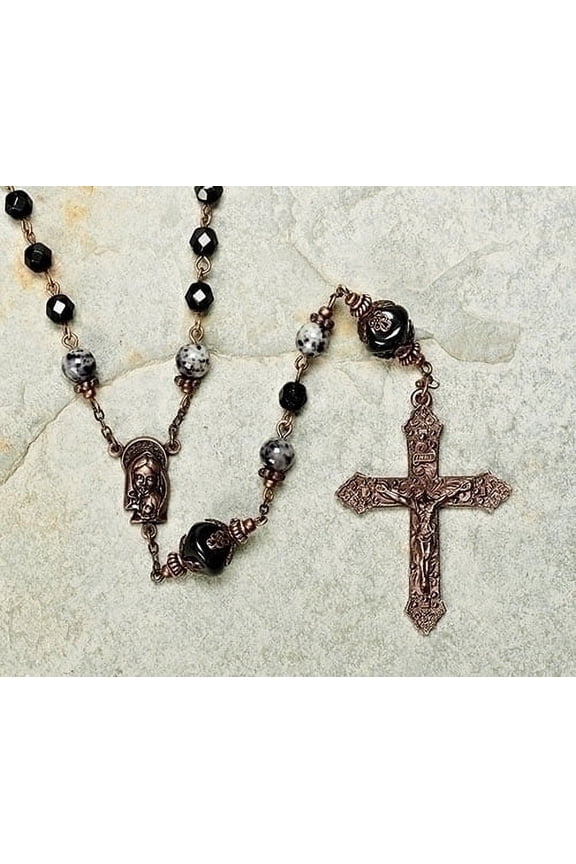 Heirloom Glass Beaded Rosary - 22" - Black