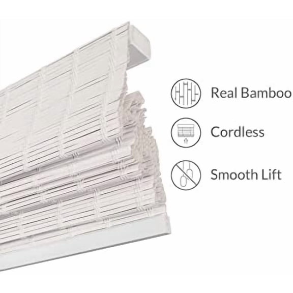 , Roman Home Bamboo Patio, Blinds, Window Shade, 32" W X 64" H, Snow
