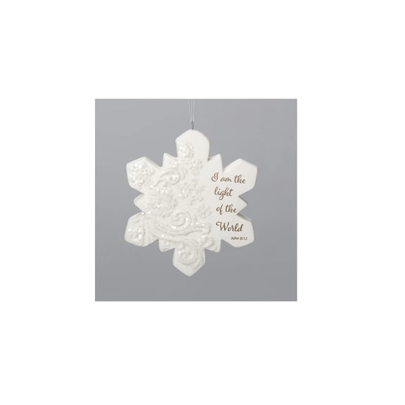 Roman I Am The Light Snowflake Hanging Ornament, 3.25-inch Height, Porcelain, Christmas, Home Dcor, Holiday Tradition
