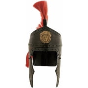 SZCO Roman Queens Guard Helmet, 20 Gauge Carbon Steel with Brass Finish and Red Mohawk Plume, Full Size Ancient Armor with Inner Lining and Chin Strap for Reenactment & Decor