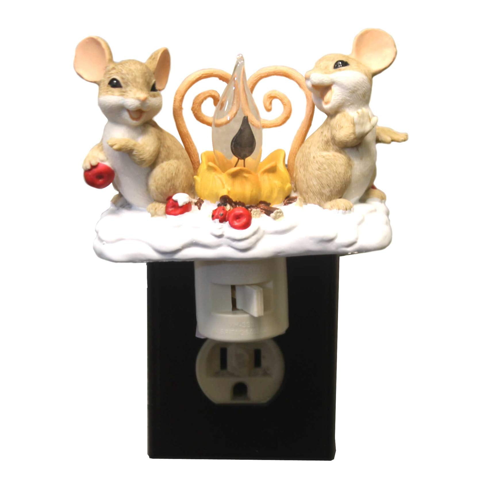 Charming Tails Campfire Mice Resin Nightlight with Swivel Base