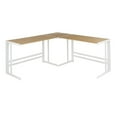 thumbnail image 1 of Roman Industrial "L" Shaped Desk In White Metal And Natural Wood-Pressed Grain Bamboo, 1 of 7
