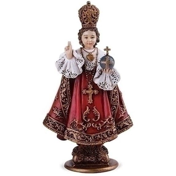 Roman Infant Of Prague With Cross Royal Red Robes 2 x 4 Resin Stone Tabletop Figurine