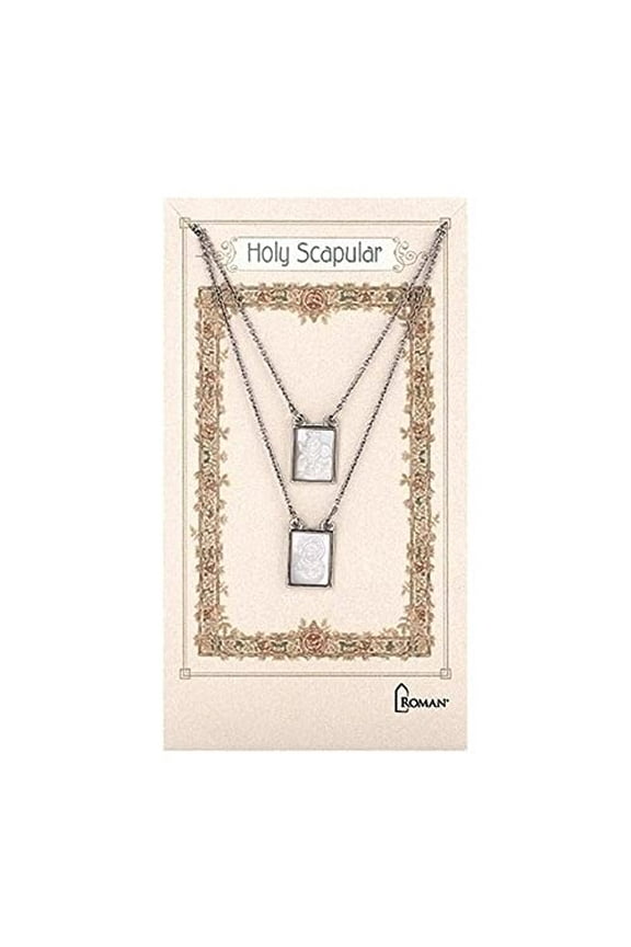 Infinity Holy Scapular Silver Zinc Necklace 26 Inches Long