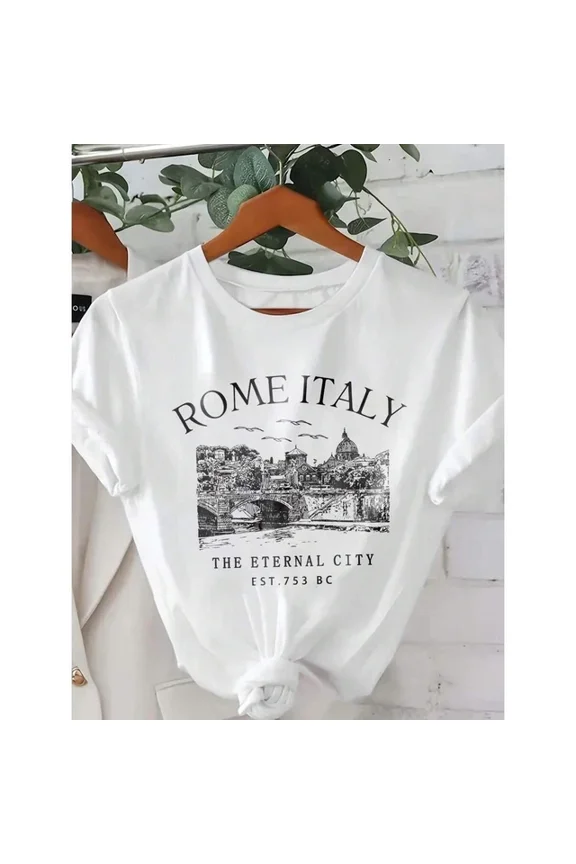 Roman Italy Shirts Italy Skyline T-Shirt Casual Round Neck, Unisex T-Shirt