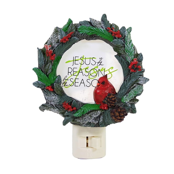 Roman Jesus is The Reason Cardinal Wreath Nightlight, 5-inch Height, Seasonal Lighting Decoration