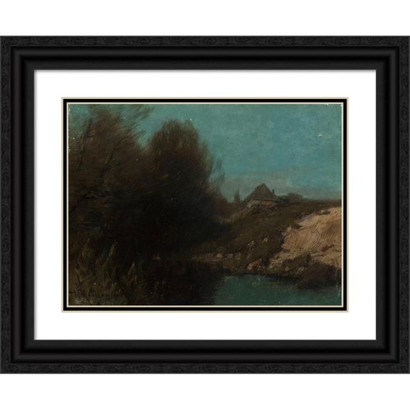 Roman Kazimierz Kochanowski 24x19 Black Ornate Framed Double Matted Museum Art Print Titled: Landscape with a Cottage (Between 1890 and 1900)