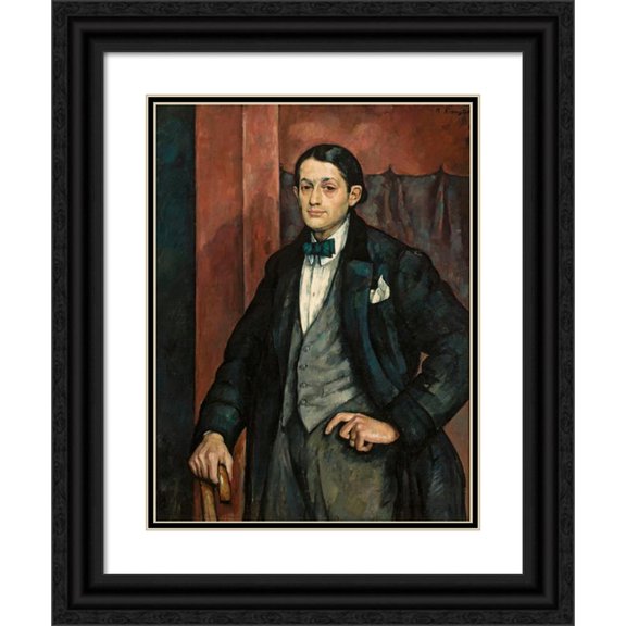 Roman Kramsztyk 19x24 Black Ornate Framed Double Matted Museum Art Print Titled: Portrait of Sculptor Henryk Kuna (circa 1917)