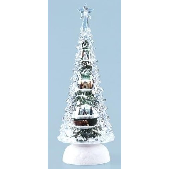 Roman LED Lighted Rotating Musical Icy Christmas Tree Decoration - 11.5" - White