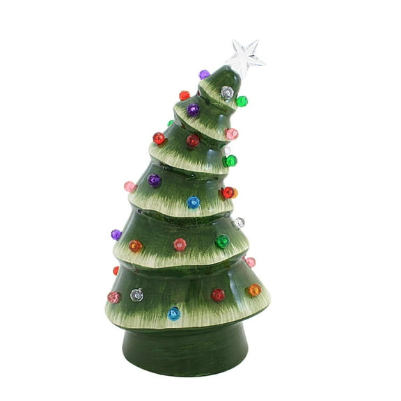 Roman Lighted Ceramic Bent Tree - One Lighted Tree 10.25 Inch, Ceramic - Clear Star Christmas Bulb 136393