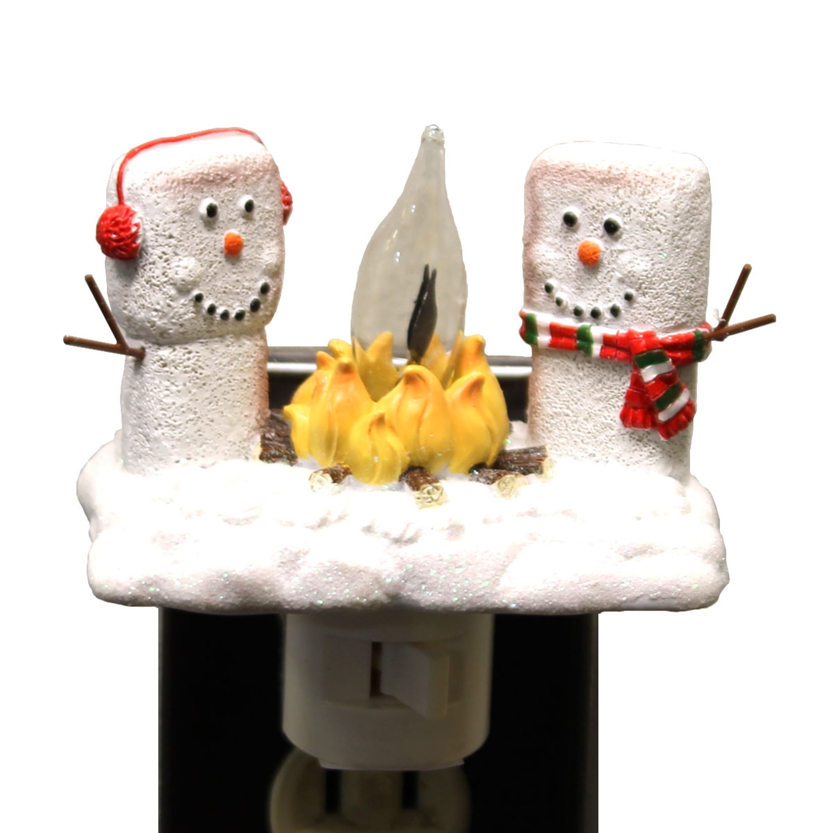 Festive Marshmallow Campfire Night Light with Holly Design