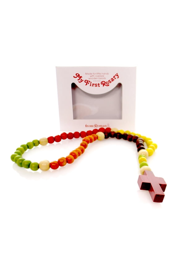 Multi-colored Wood Bead Rosary
