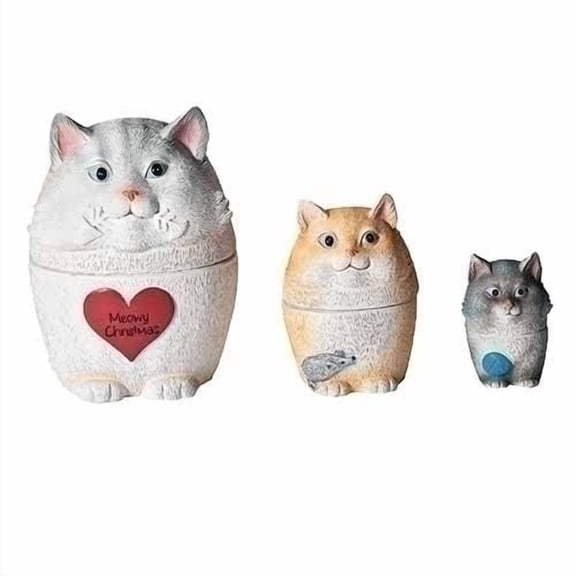 Roman Nesting Tryoshka Cat Decorative Box, Set of 3, Jewelry Organizer Accessories