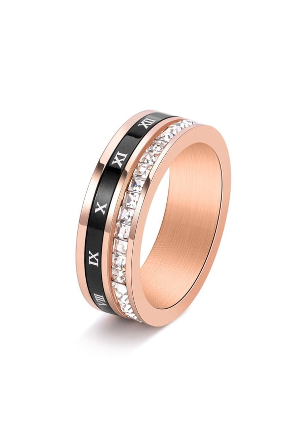 Roman Numeral Double Ring 14K Yellow Gold Ring Acrylic Crystal Multi-Layered Ring For Women Luxury Jewelry Fashion Accessories