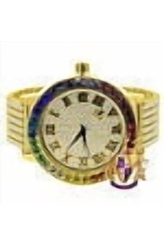 Roman Numeral Face Exclusive Custom Time Piece Multi Rainbow Gold Tone Simulated Diamond Dial Solitaire Men's Watch XL 55mm W/Date