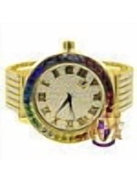 Roman Numeral Face Exclusive Custom Time Piece Multi Rainbow Gold Tone Simulated Diamond Dial Solitaire Men's Watch XL 55mm W/Date