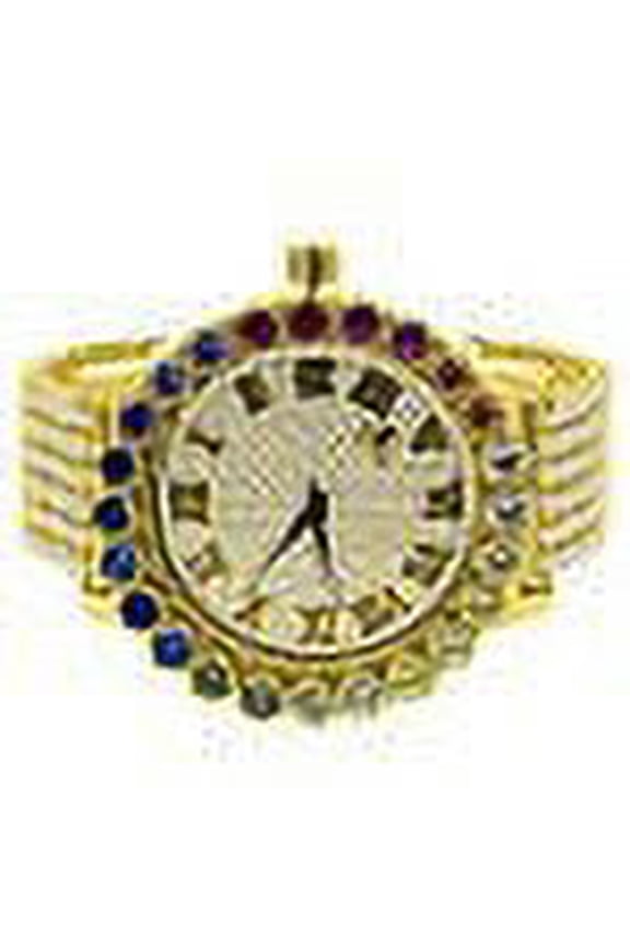 Roman Numeral Face Men's Custom Watch XL 55mm W/Date Multi Rainbow Gold Tone Simulated Diamond Prong Set