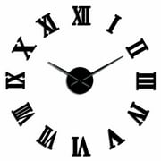 Roman Numerals Frameless Wall Clock Stickers, DIY Modern Decorative Clocks for Living Room, Bedroom, Office - Easy to Install, Large 3D Clock Design Black,27in