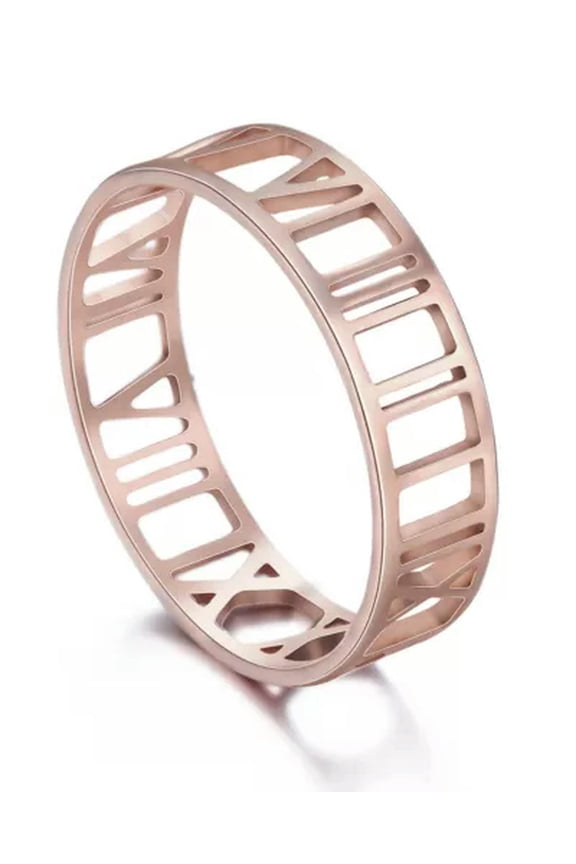 Roman Numerals Hollow Out Stainless Steel Statement Band Ring Fashion Jewelry