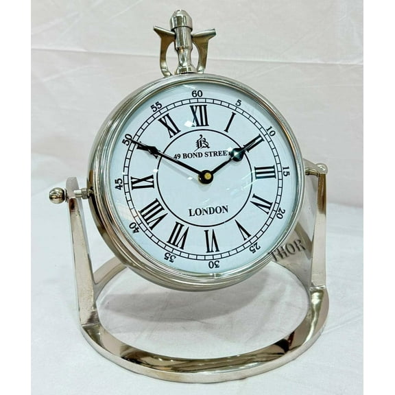 Roman Numerals Silent Ticking Table Clock Classic Silver Analogue Quartz with Snooze Function & HD Glass, Battery Operated for Home & Office Decor