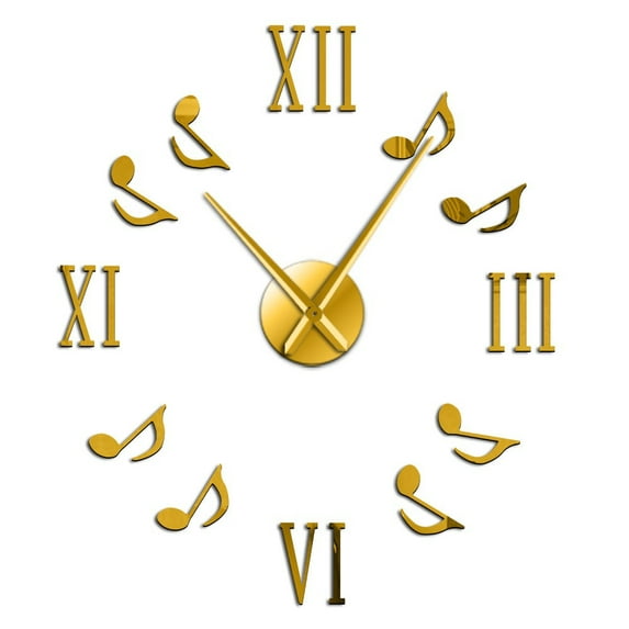 Roman Numerals With Musical Notes Giant Luxury Wall Clock Large Wall Clock Modern Big Needle Clock Watch DIY Enthusiasts Gift(Gold,37inch)