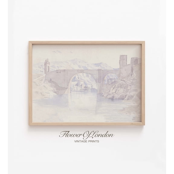 Roman Old Bridge Print Vintage Summer Architectural Watercolour Sketch, Unframed Poster