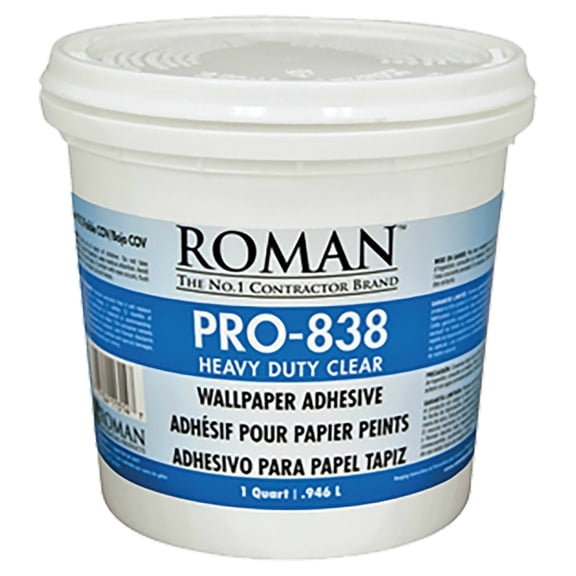 Roman 11314 "Pro 838" Heavy Duty Clear Wall Covering Adhesive, 1-Quart