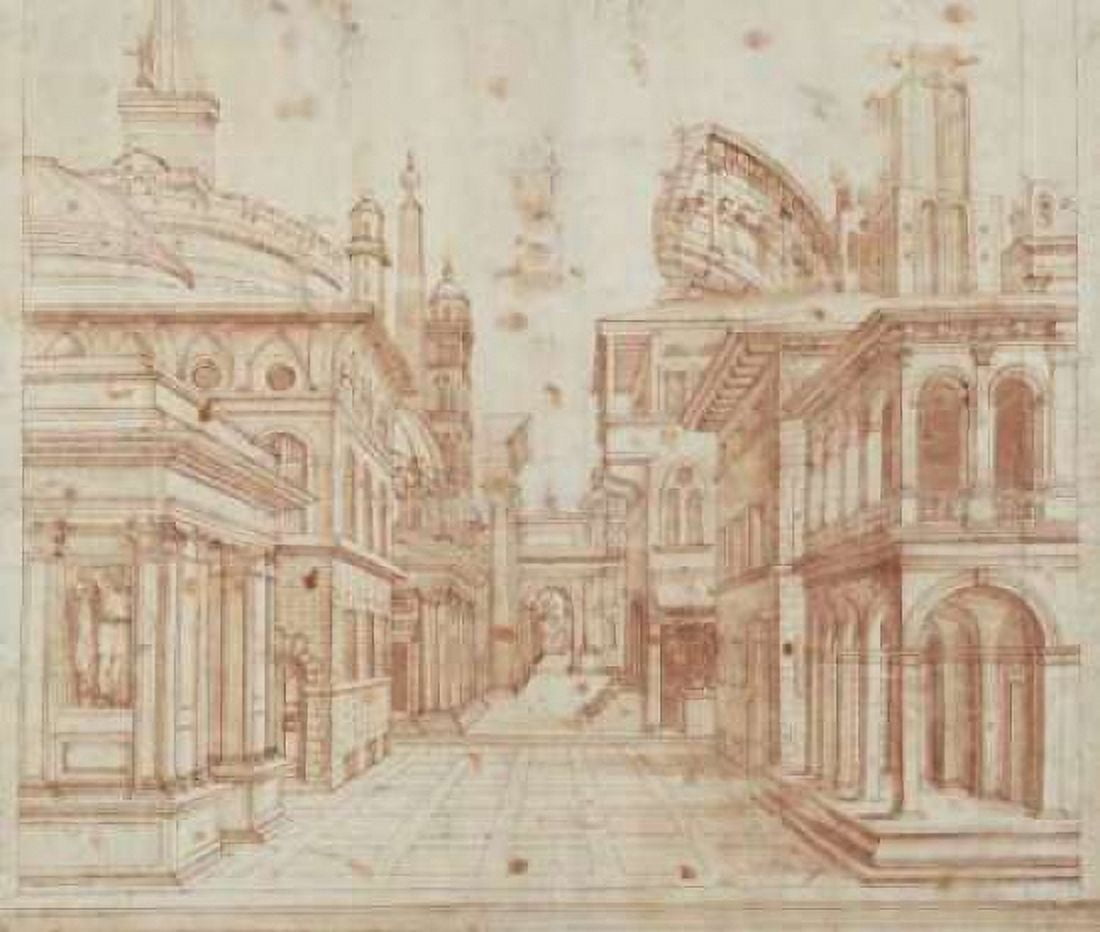 Roman Perspective Canvas Art - Baldassare Peruzzi (24 x 24)