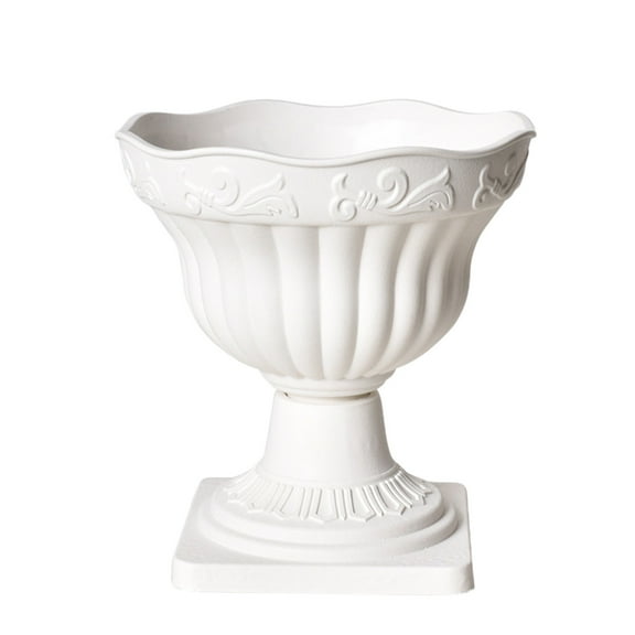 Roman Plastic Flower Pot European Style Decorative Planter for Home Garden Indoor Outdoor Plant Decor with Detachable Design White 18.5x18x18cm