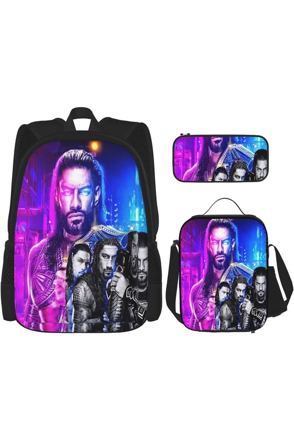 Roman Reigns Backpack 3 Pieces Set With Lunch Box And Pencil Pouch Combination for Work/Sport/Picnic Beautiful Laptop Backpack Travel Daypack Stationery Bag