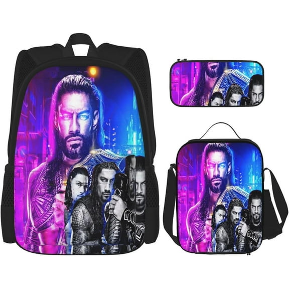 Roman Reigns Backpack 3 Pieces Set With Lunch Box And Pencil Pouch Combination for Work/Sport/Picnic Beautiful Laptop Backpack Travel Daypack Stationery Bag
