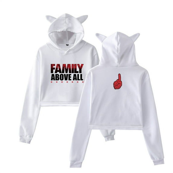 Roman Reigns Family Above All Printed Short Hoodie Womens Clothing Fashion Cat Ear Sweatshirt