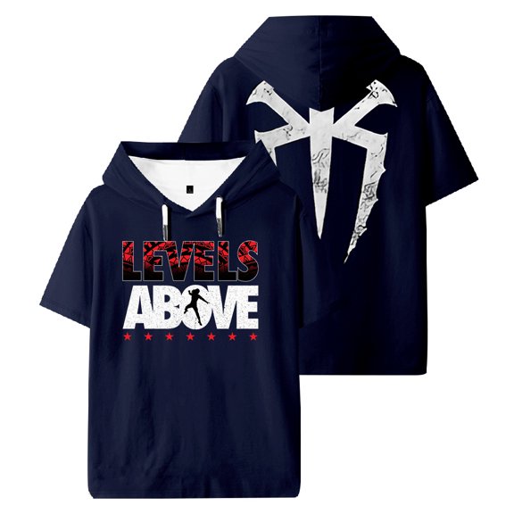 Roman Reigns Levels Above Hooded T-shirt Short Sleeve Sport Gym Tee Women Men Outdoor Sportwear