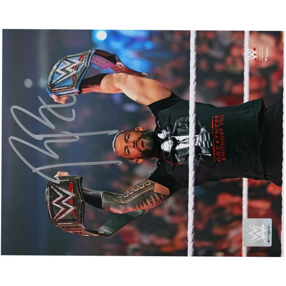 Roman Reigns WWE Autographed 8" x 10" Raising Titles Photograph - Fanatics Authentic Certified