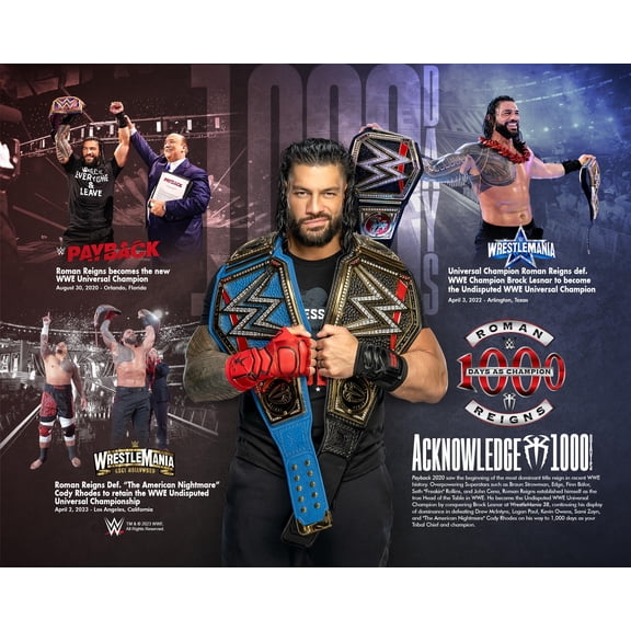 Roman Reigns WWE Unsigned 1,000 Days as Champion Photograph