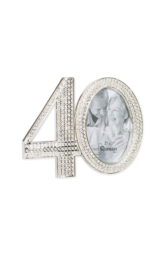 Rhinestone Bead Encrusted 40th 3 x 4.5 inch Zinc Alloy Table Top Picture Frame