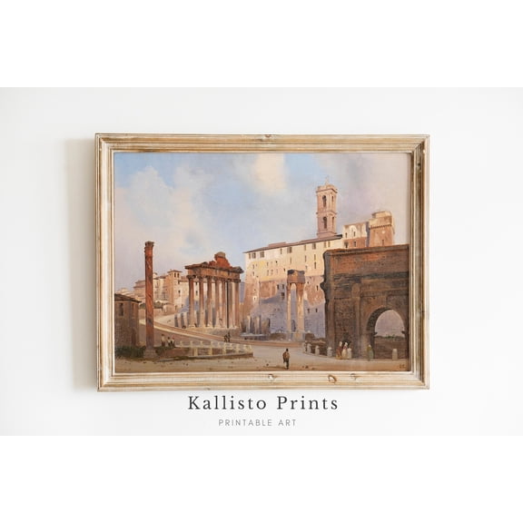 Roman Ruins in Sunlight Vintage Architecture Print Poster, Ancient Rome Wall Art, Historic Italy Decor, Classical Landscape,AST51, Size 8x12 UNFFRAMED F03.1.6l2851