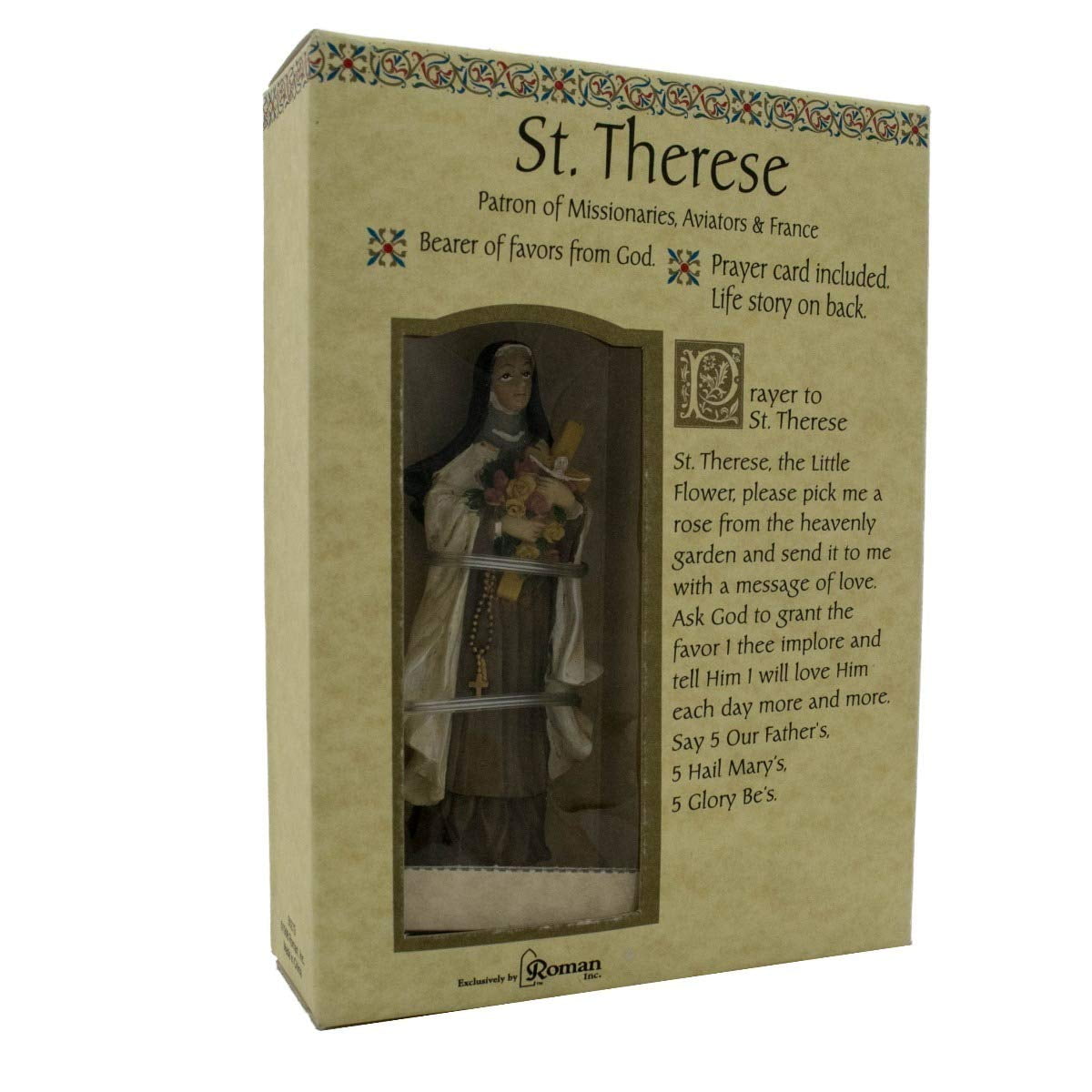 Saint Therese Resin Figurine with Prayer Card, 3.5"